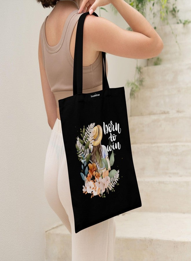 TrendoPrint Canvas Black Tote Bags for Women with Zip 15Kgs Capacity, College Bag for Girls, 100% Organic Cotton Tote Bag for Shopping, Travel &Beach BT25-01 - Image 2